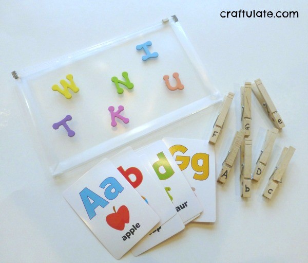 Clothespin Letter Match Busy Bag by Craftulate