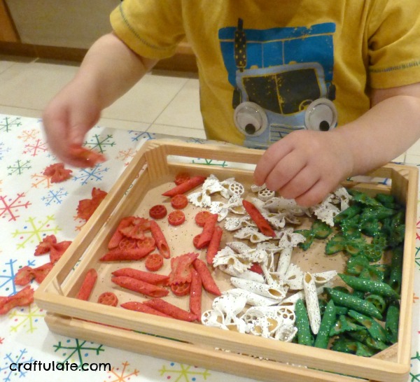 Glittery Christmas Pasta Sensory Play - Craftulate